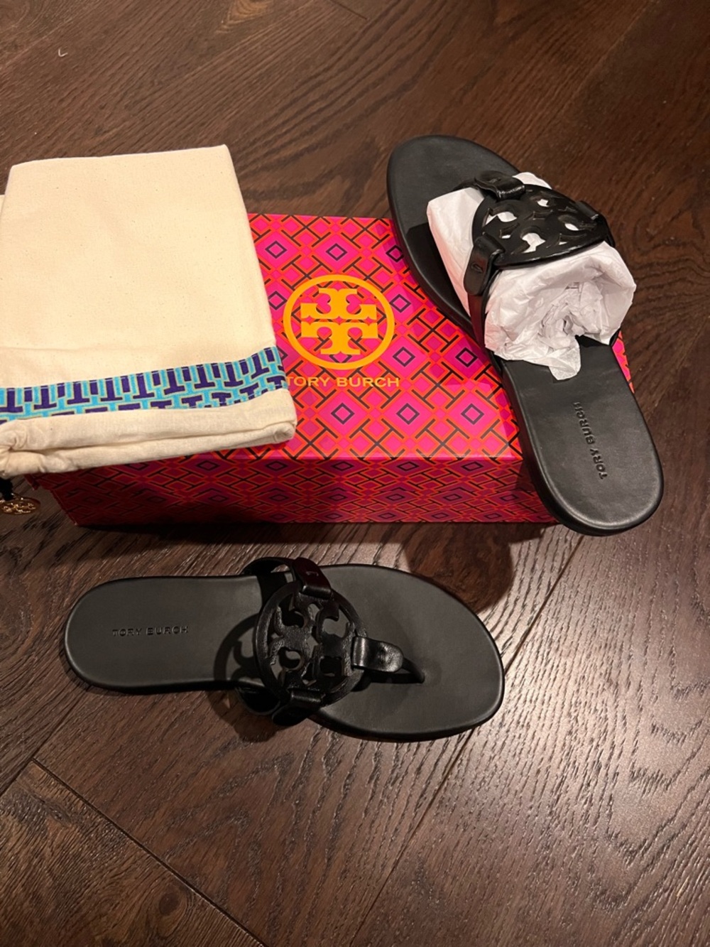 Tory Burch Black Miller Soft Calf Leather Sandals size